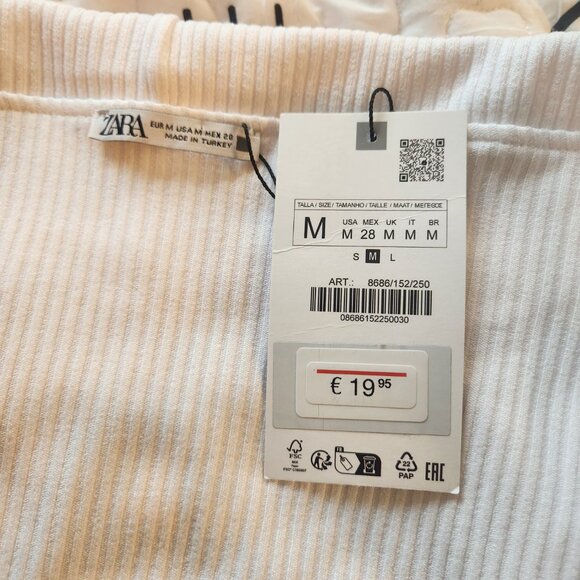 NWT Zara White Off-Shoulder Zip up ribbed Top shirt SS24 S/XS - Picture 4 of 4